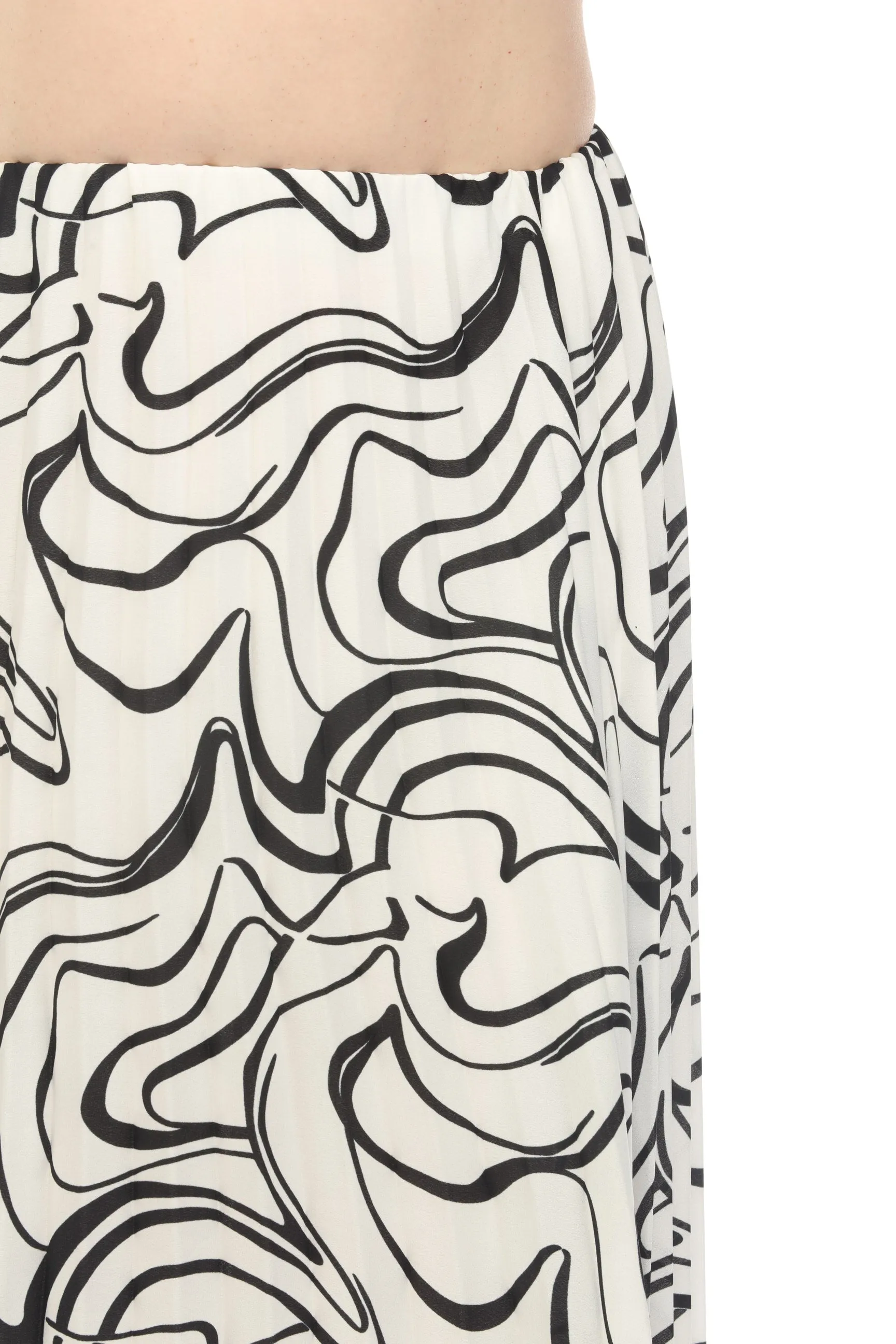 Joseph Ribkoff Vanilla/Black Scribble Print Pleated Pull On Midi Skirt 241301