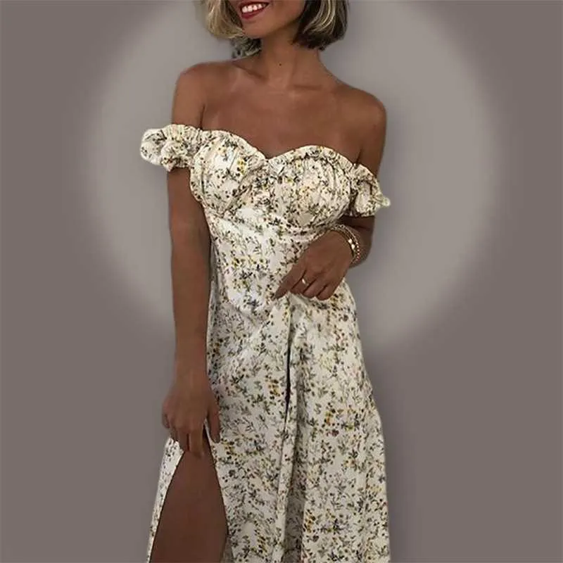 Joskaa indie dress to impress 2024 Summer New Women's Clothing Sexy Elegant Fashion off-the-Shoulder Mid-Length Floral Dress