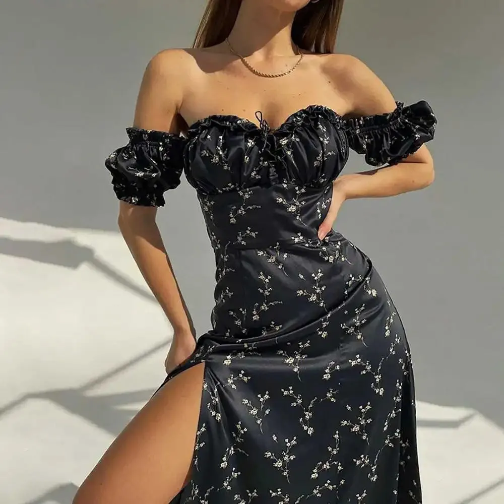 Joskaa indie dress to impress 2024 Summer New Women's Clothing Sexy Elegant Fashion off-the-Shoulder Mid-Length Floral Dress