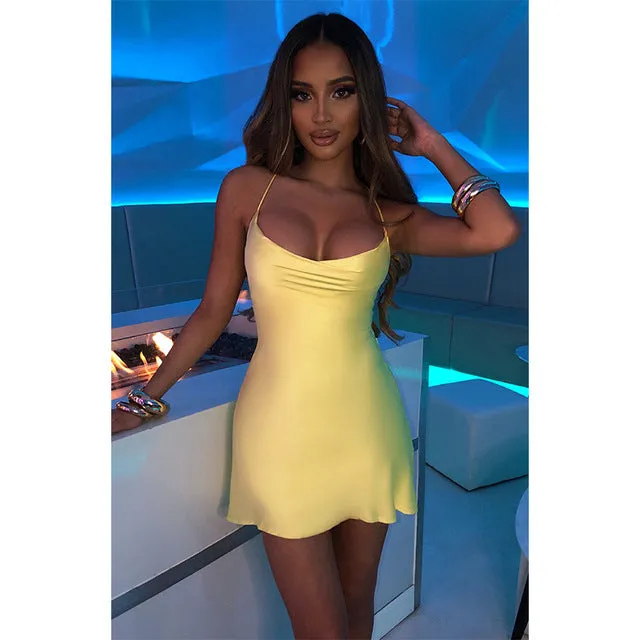 Joskaa off shoulder  Spring New Women's Solid Color High Waist Short Fashion Sexy Hot Girl Sling Dress 6064