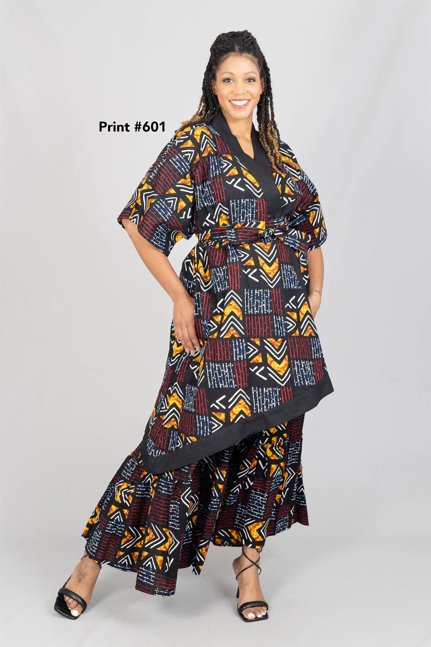 KaraChic 7786 Authentic African Print Belted Kimono Jacket