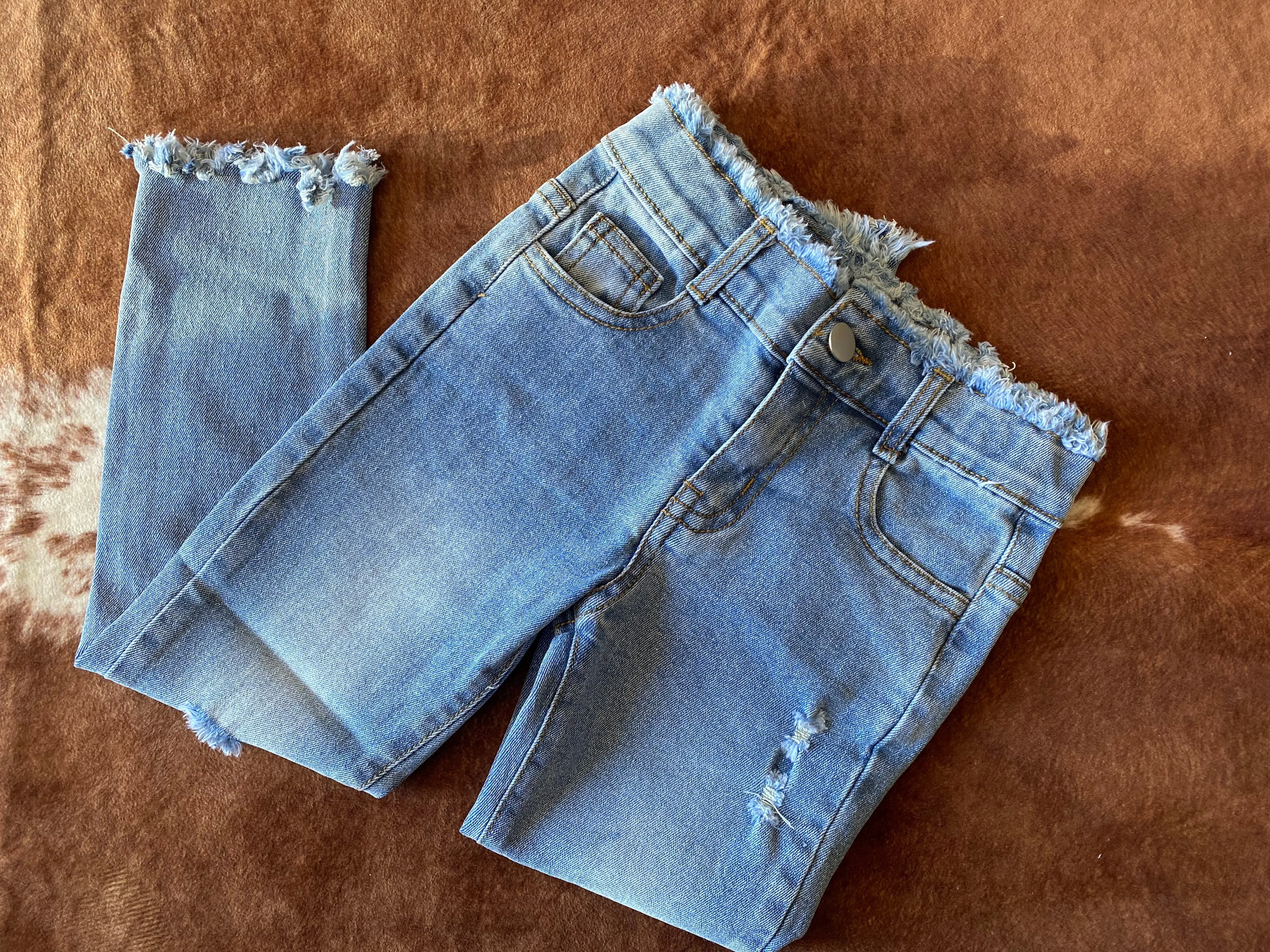 Kids Frayed Blue Jeans