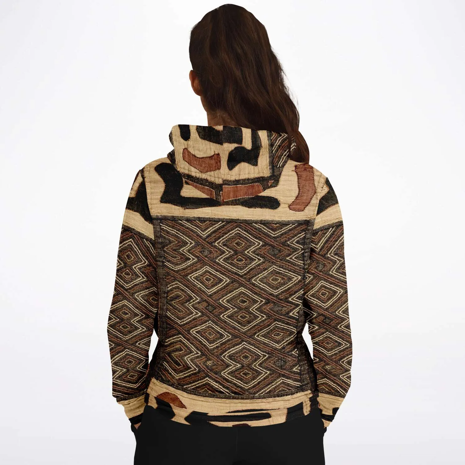 Kuba Cloth Inspired African Hoodie, Congo Bogolan Kente Cloth Mudcloth Jacket Textile Hippie Boho Afrocentric Kilim Tribal Pullover Hoodie