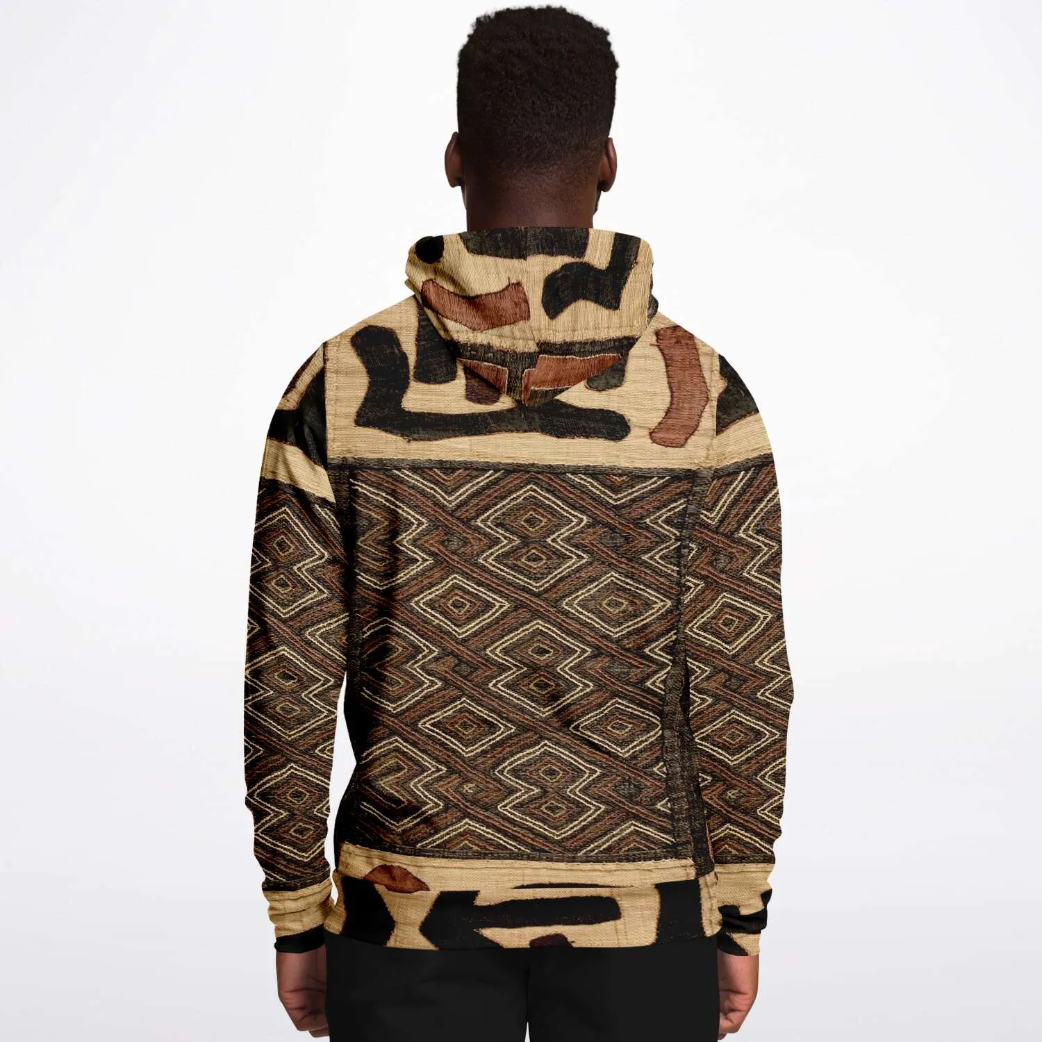 Kuba Cloth Inspired African Hoodie, Congo Bogolan Kente Cloth Mudcloth Jacket Textile Hippie Boho Afrocentric Kilim Tribal Pullover Hoodie