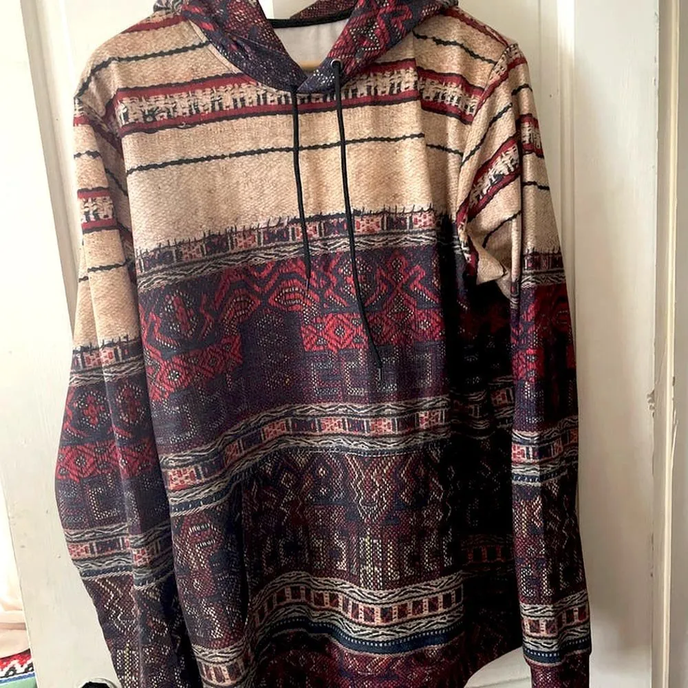 Li Tribe Inspired Hoodie, Traditional World Style, Ethnic Asian Boho Textile Chinese Kilim Unisex Jacket Tribal Pullover Hoodie