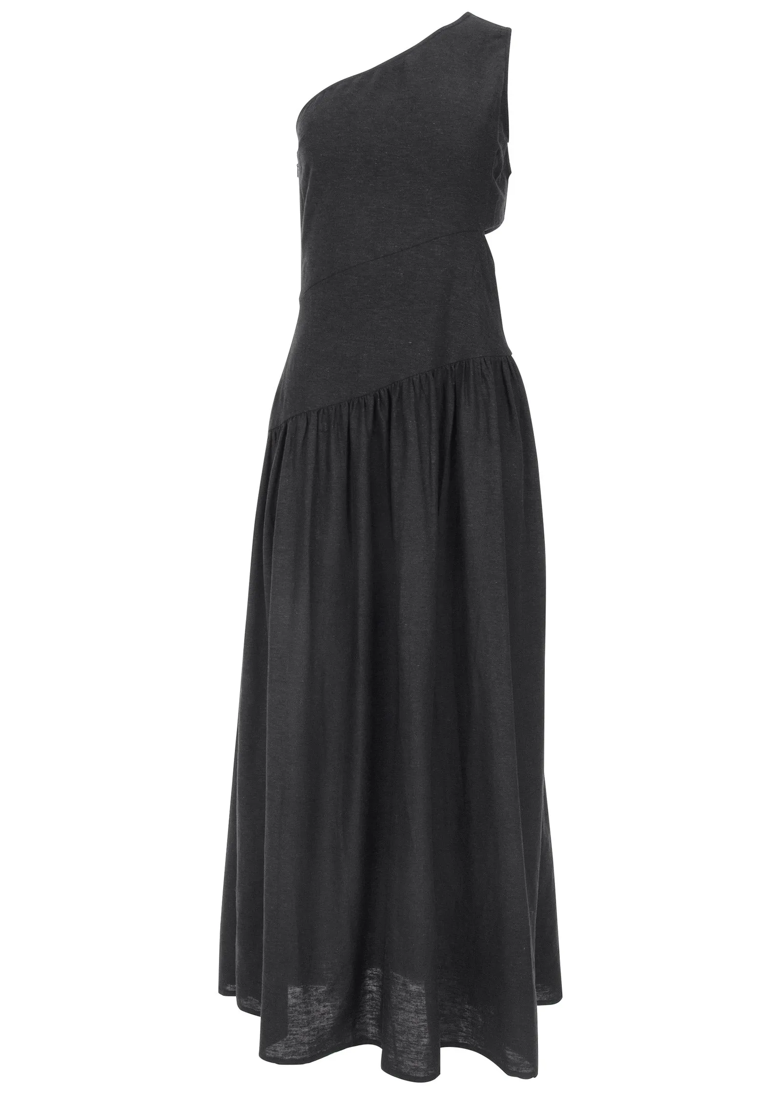 Linen Cutout Maxi Dress - Black