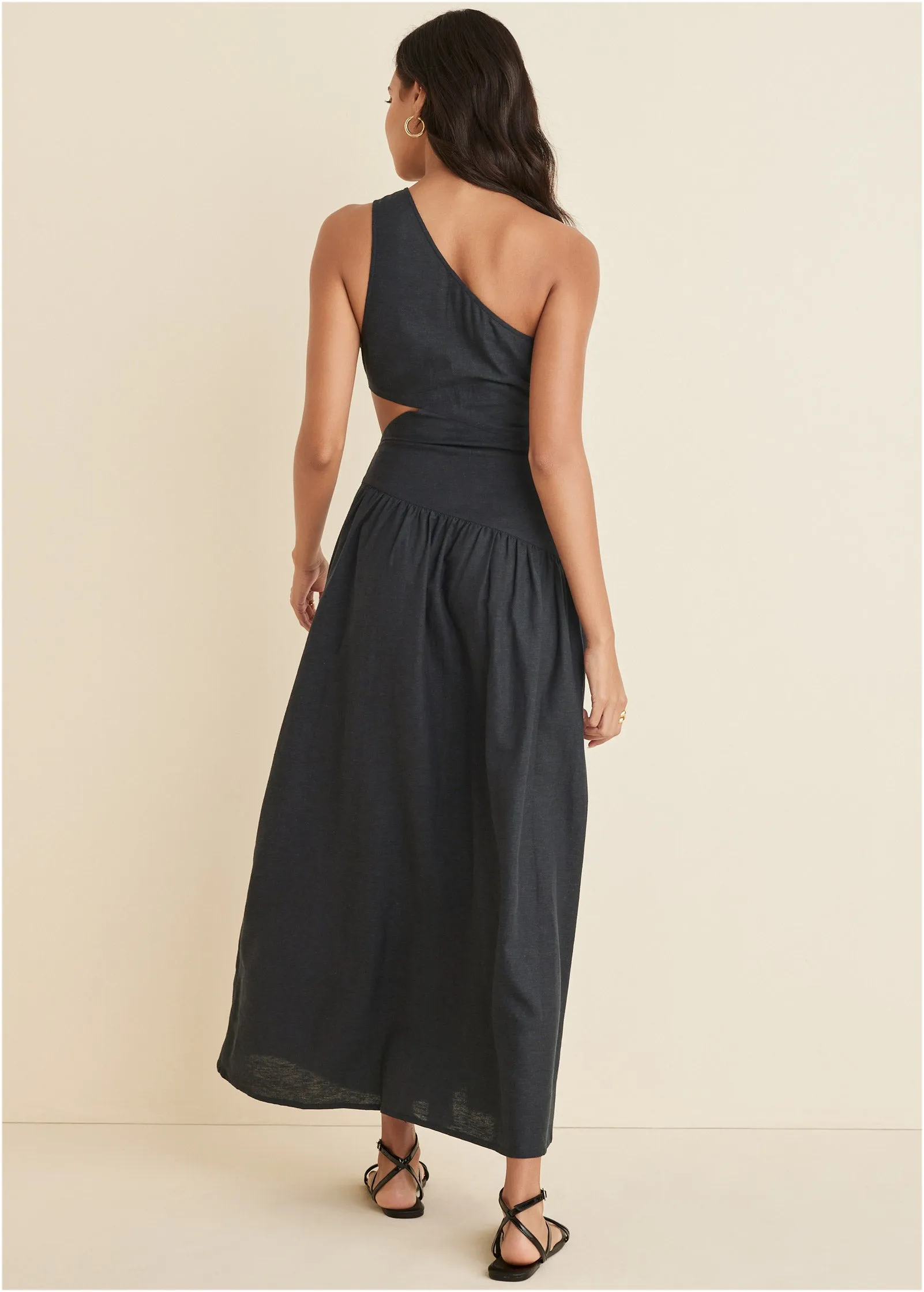 Linen Cutout Maxi Dress - Black