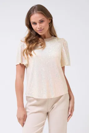 Lisa Sequin Top in Cream