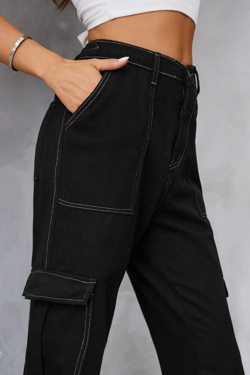 Long Straight Leg Jeans with Pockets