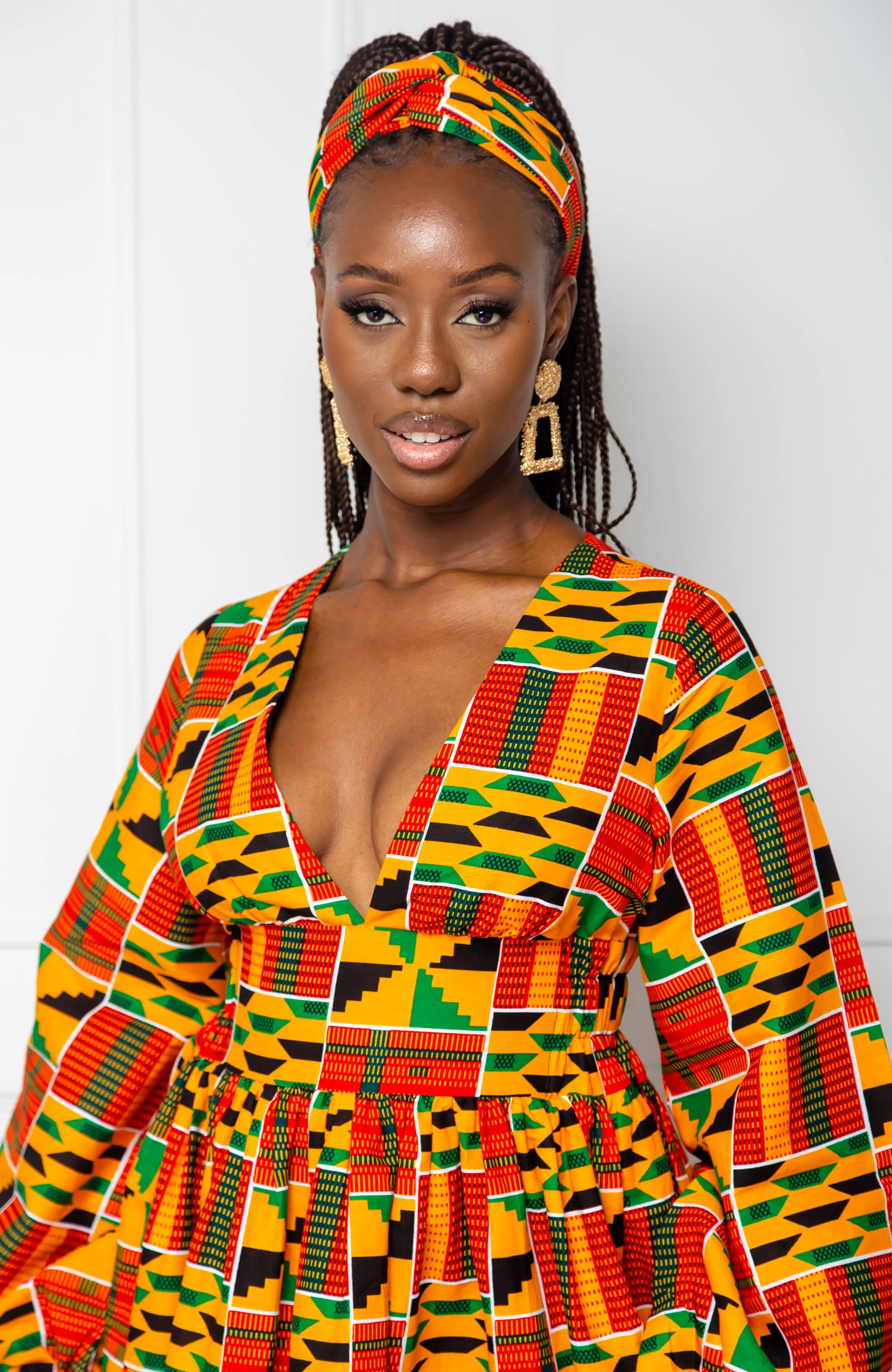 Low Neck Deep V Long Sleeve | African Maxi Dress  - KENYA