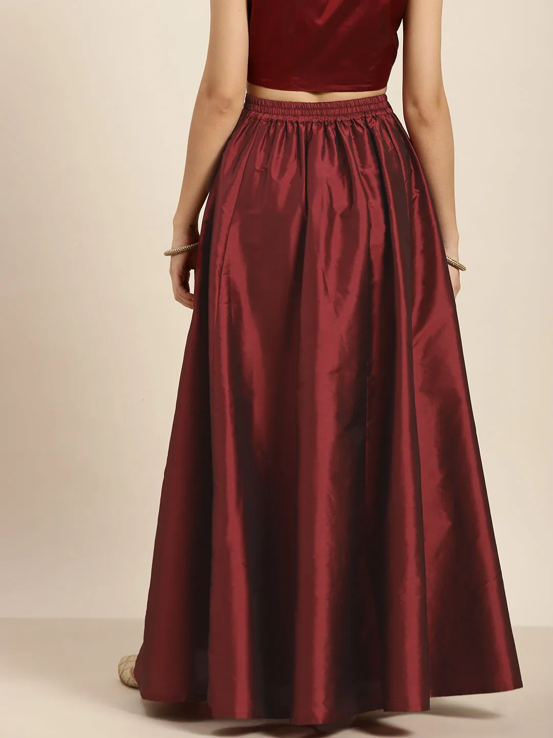 Maroon Embroidered Waistband Anarkali Skirt