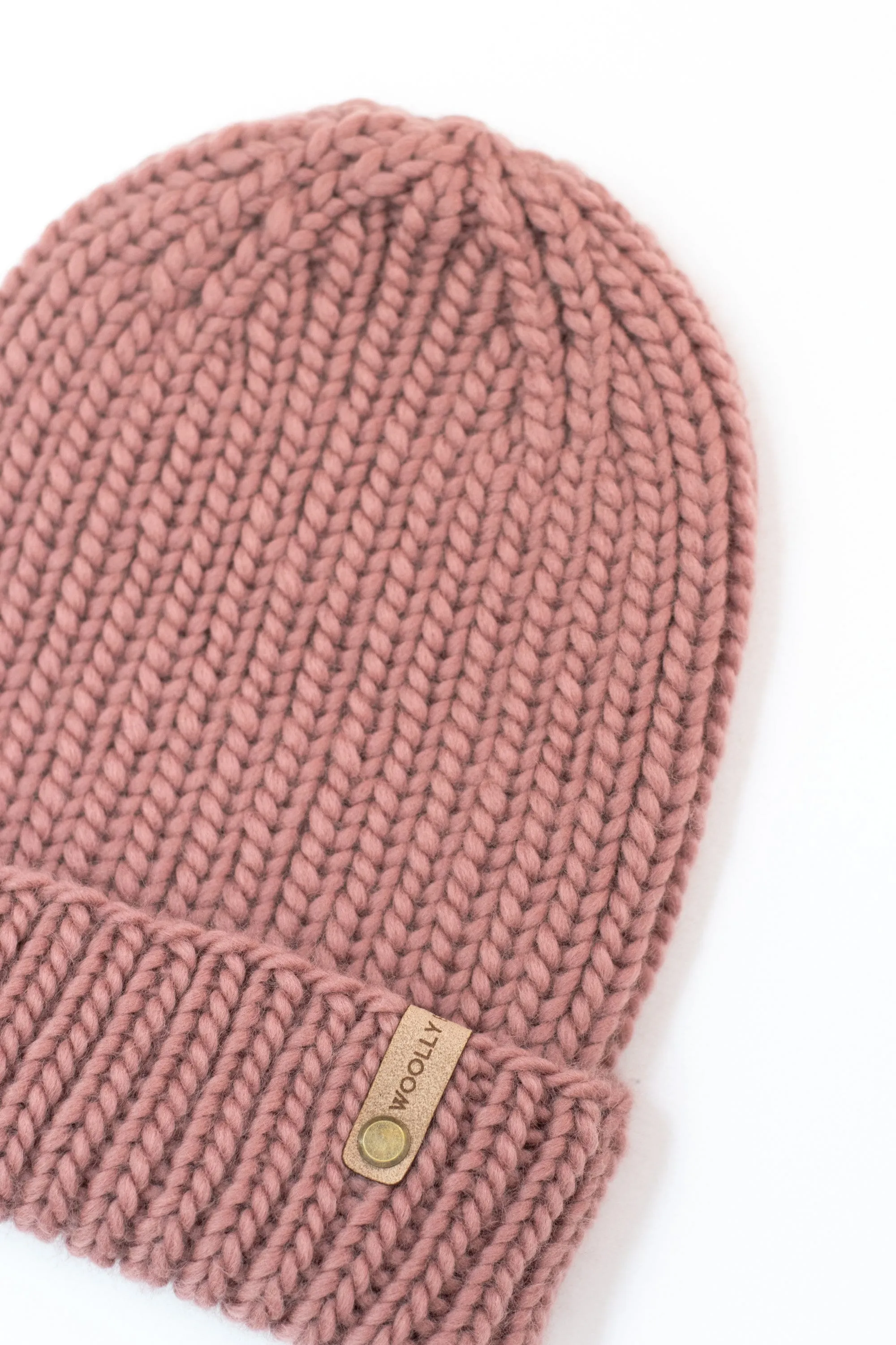 Mauve Merino Wool Hand Knit Ribbed Beanie