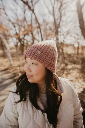 Mauve Merino Wool Hand Knit Ribbed Beanie