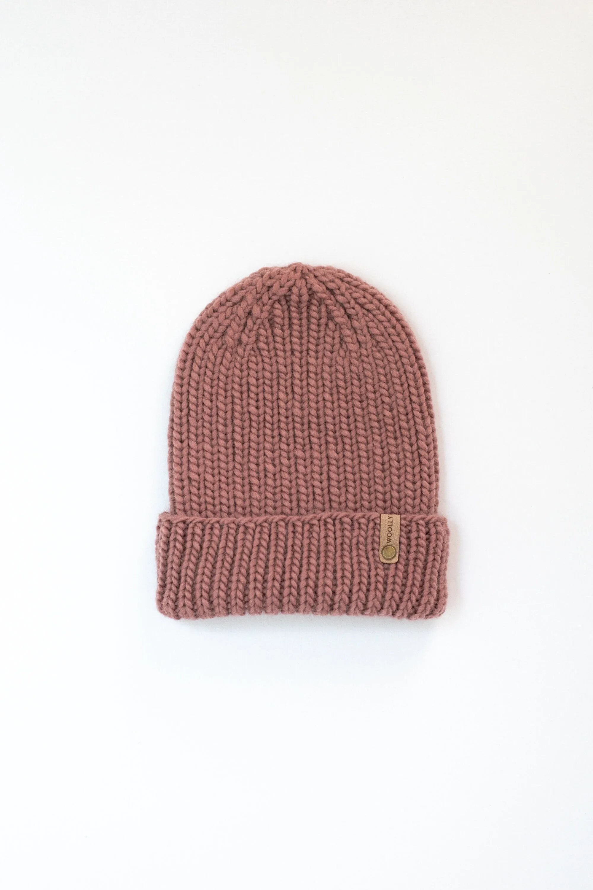 Mauve Merino Wool Hand Knit Ribbed Beanie