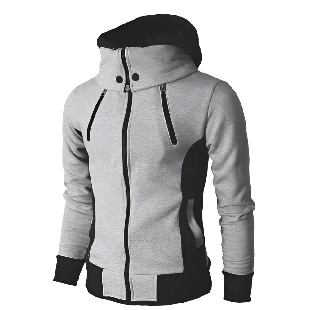 Mens High Collar Hoodie with Contrasting Cuffs