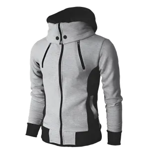 Mens High Collar Hoodie with Contrasting Cuffs