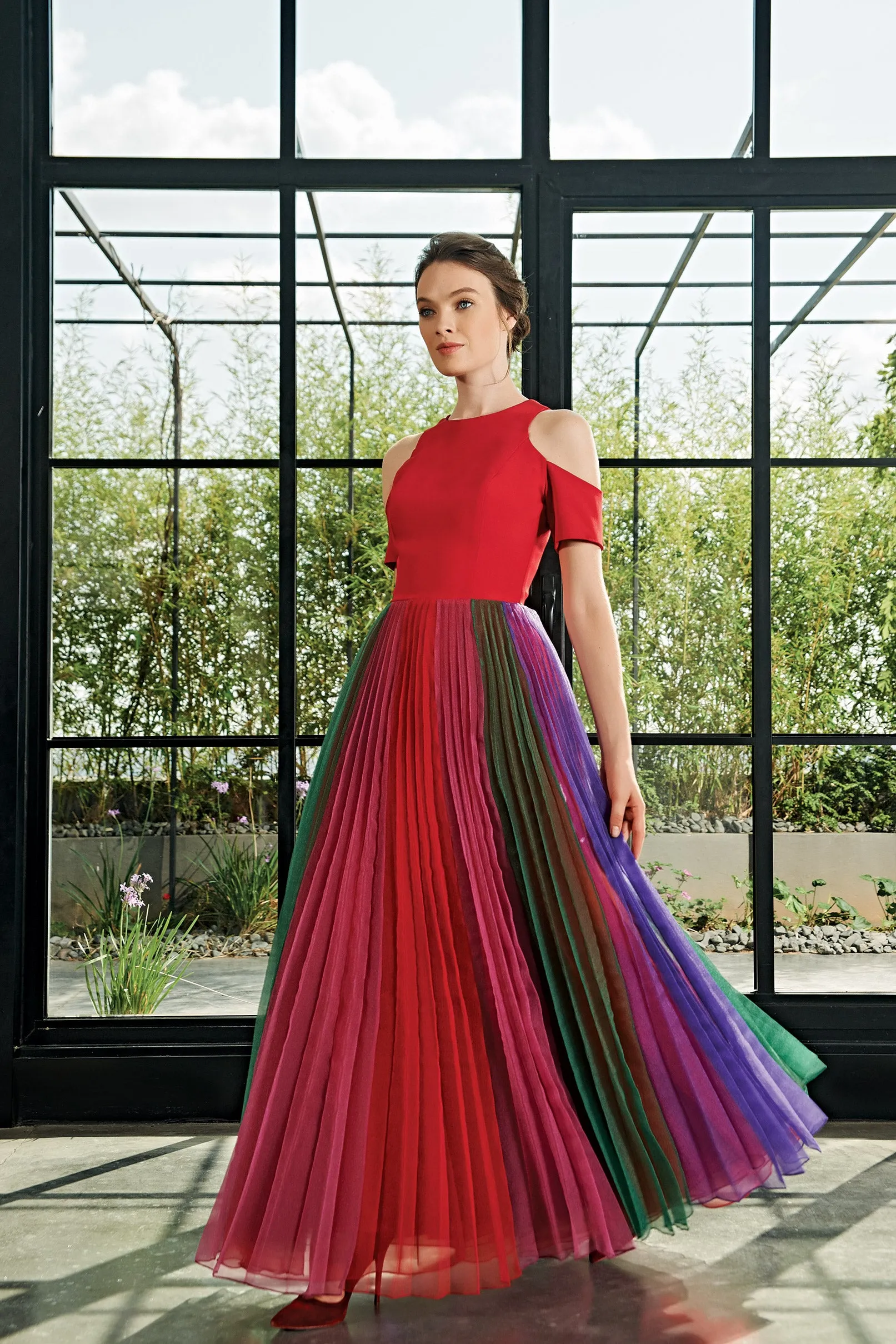 Multi Color Organza Pleated Gown