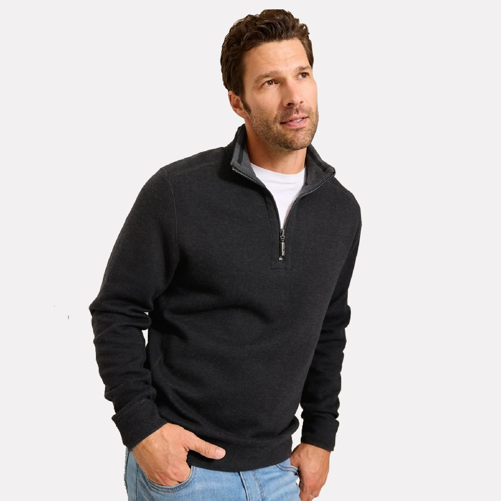 New Flip Coast Half Zip Reversible Cotton Pullover / Black