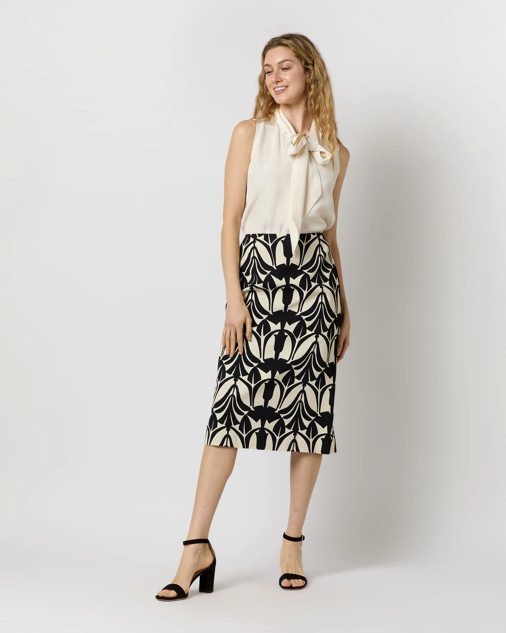 Pencil Skirt in Black/White Papyrus Sablé Satin