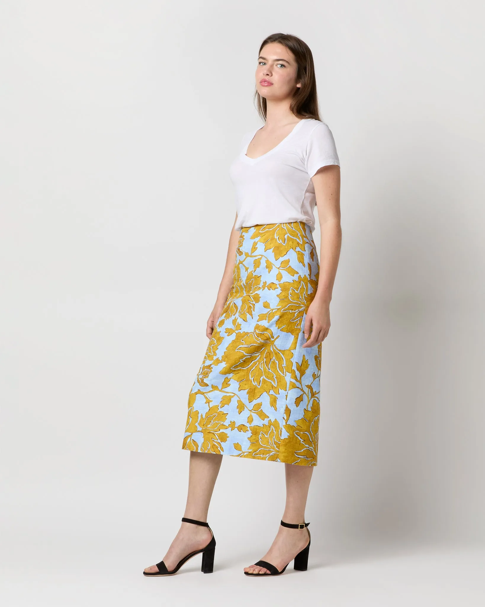 Pencil Skirt in Light Blue Tangle Shot Cotton