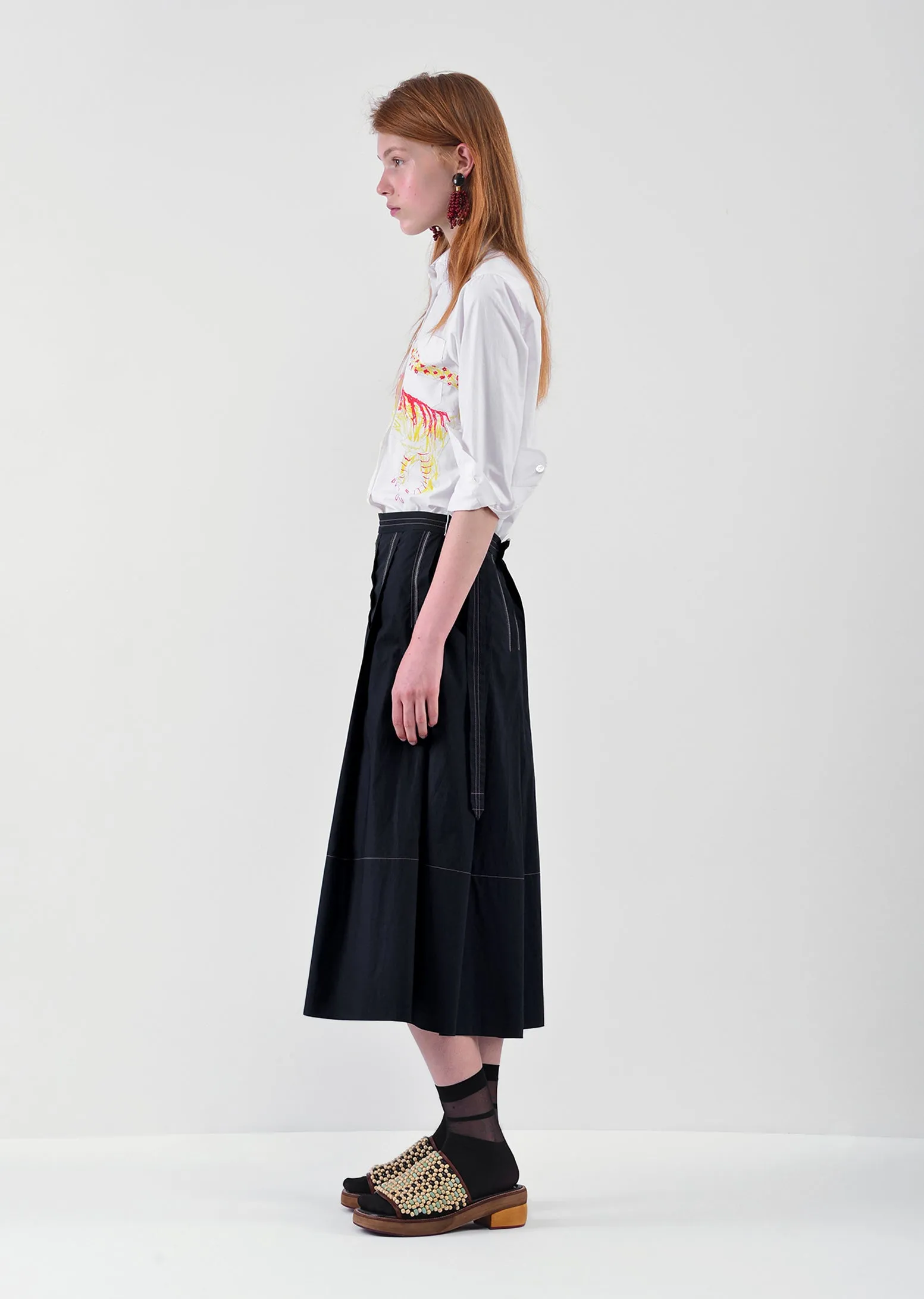 Pintuck Contrast Stitch Skirt