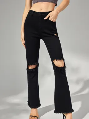 Plain Ripped Flare Leg Jeans