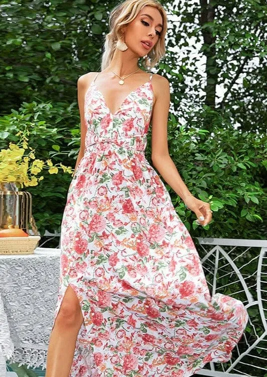 Plunge Floral Print Maxi Dress