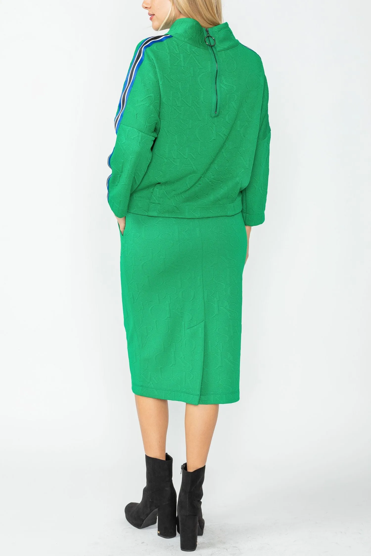 Plus Size Green Side Pocket Special Tape Pencil Skirt