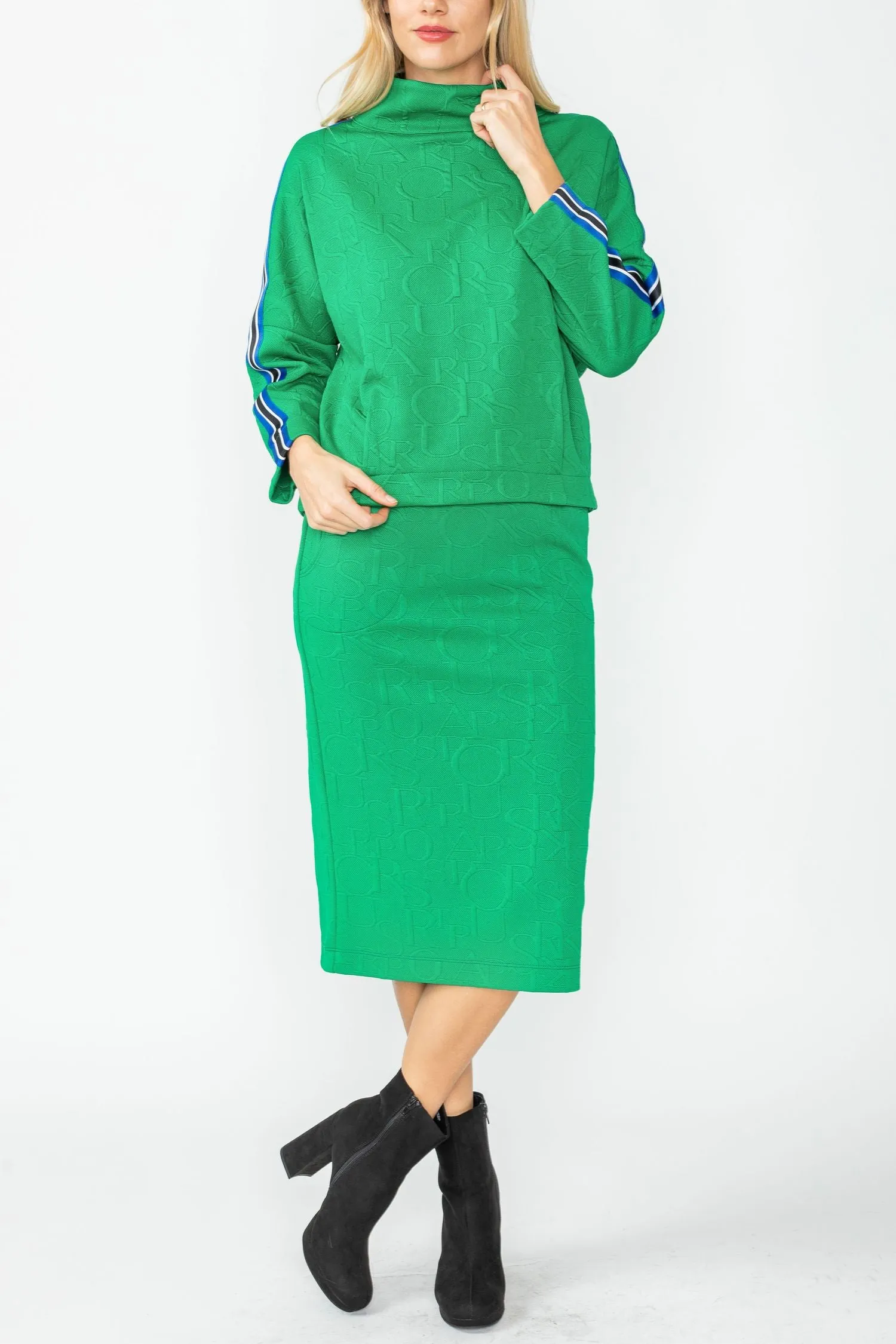 Plus Size Green Side Pocket Special Tape Pencil Skirt