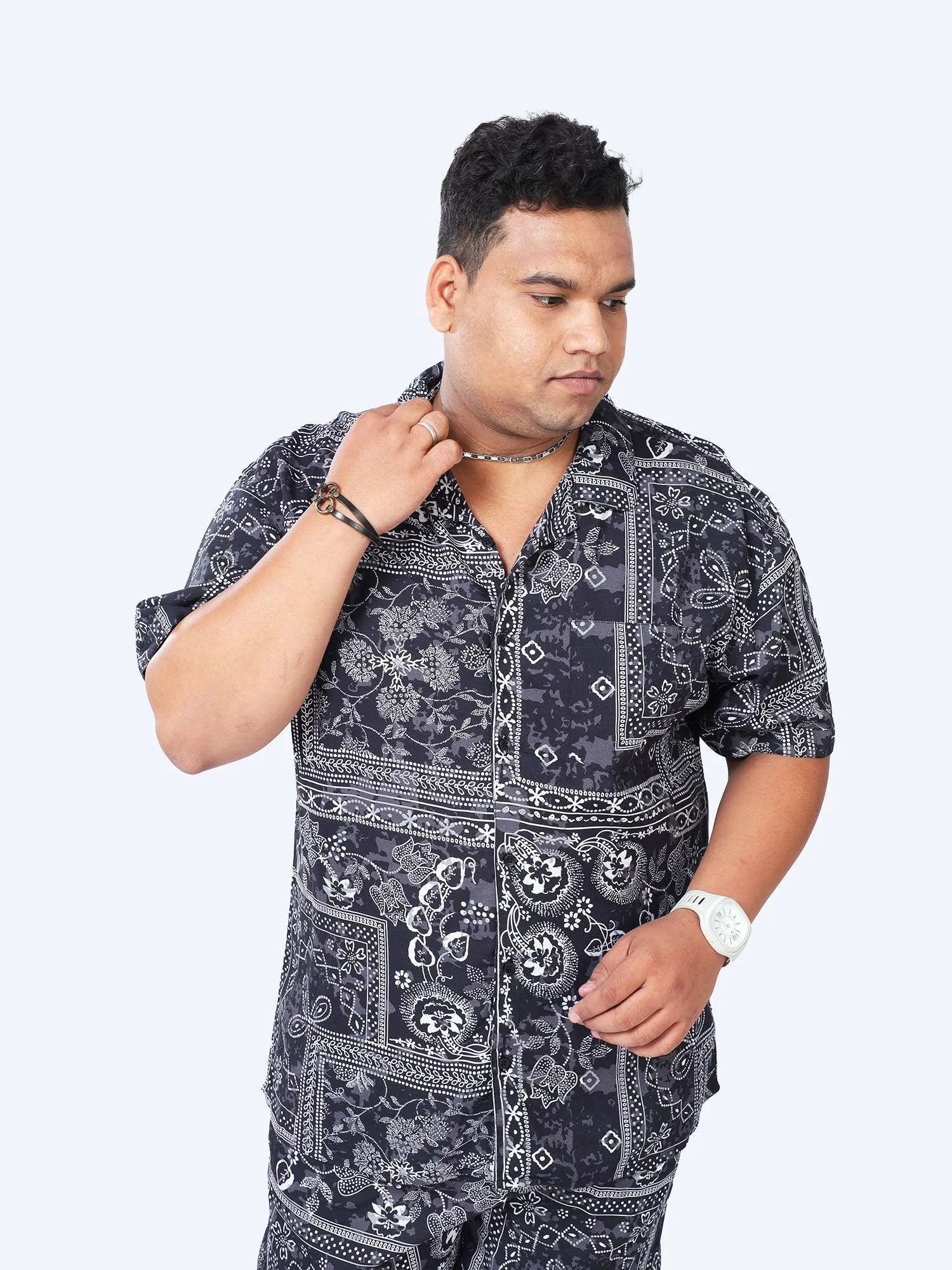 Plus Size Men Ethnic Bandheni Art Printed Half Sleeve Co-Ords