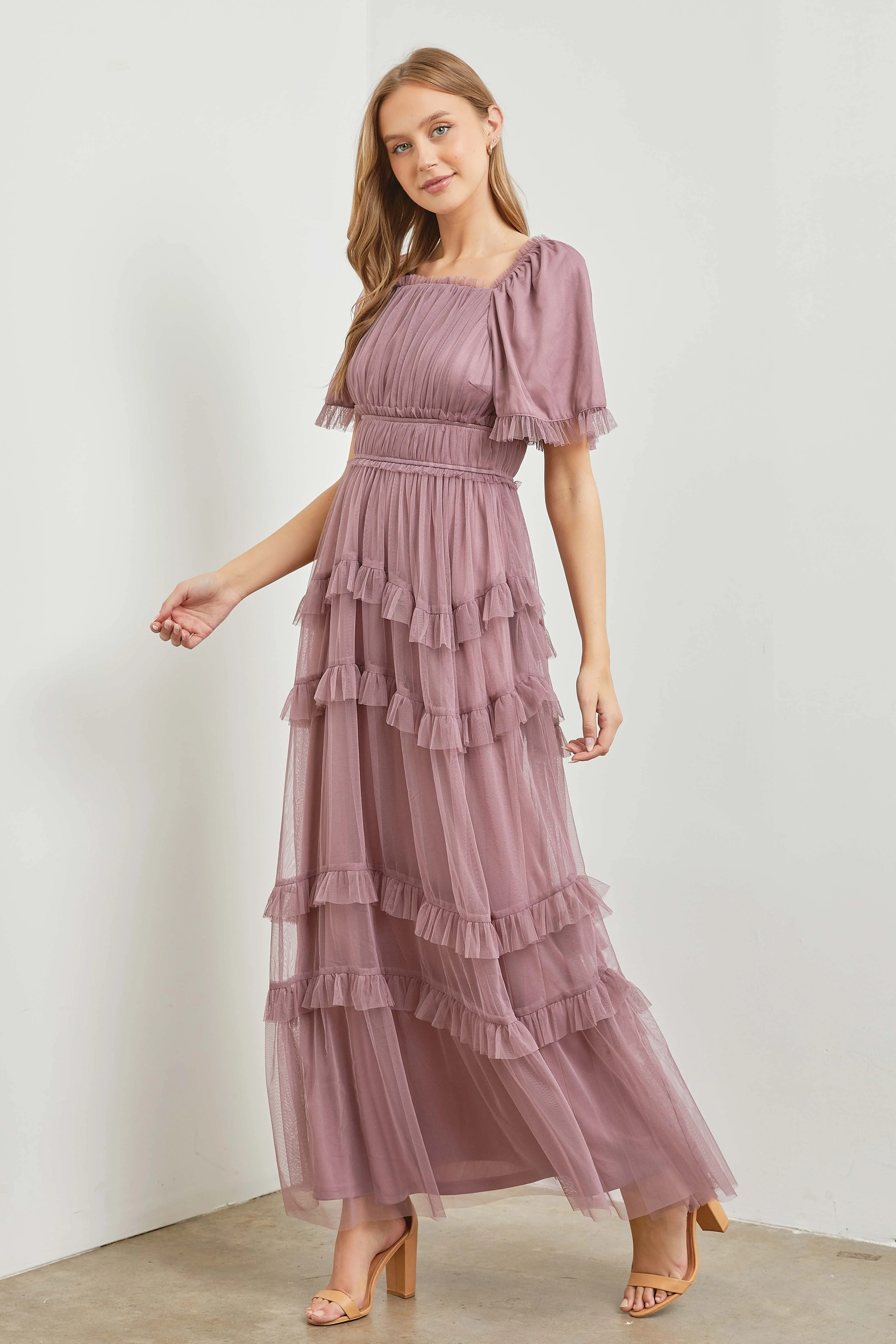 Polgram Tulle Maxi Dress in Dusty Lavender