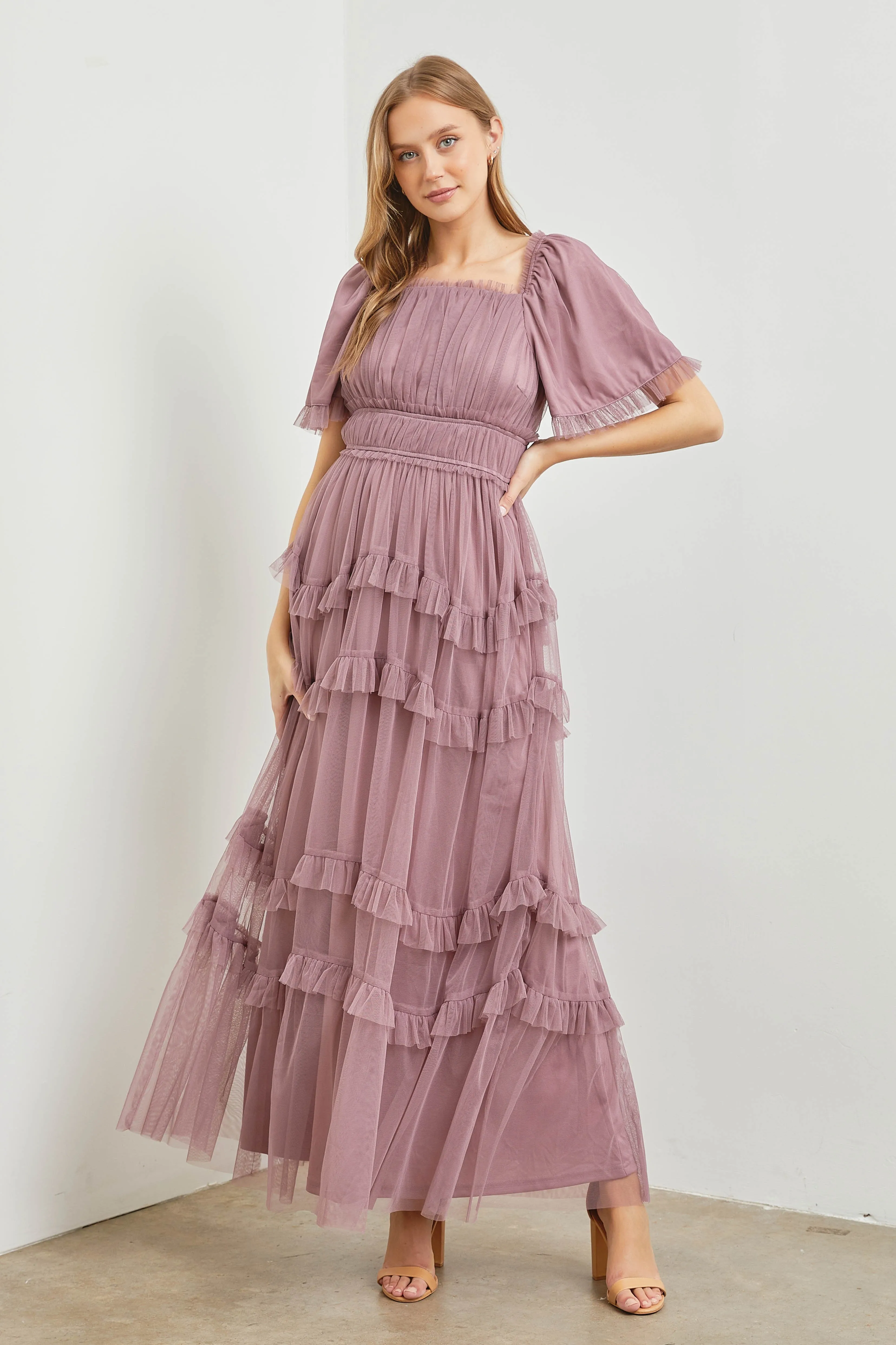 Polgram Tulle Maxi Dress in Dusty Lavender