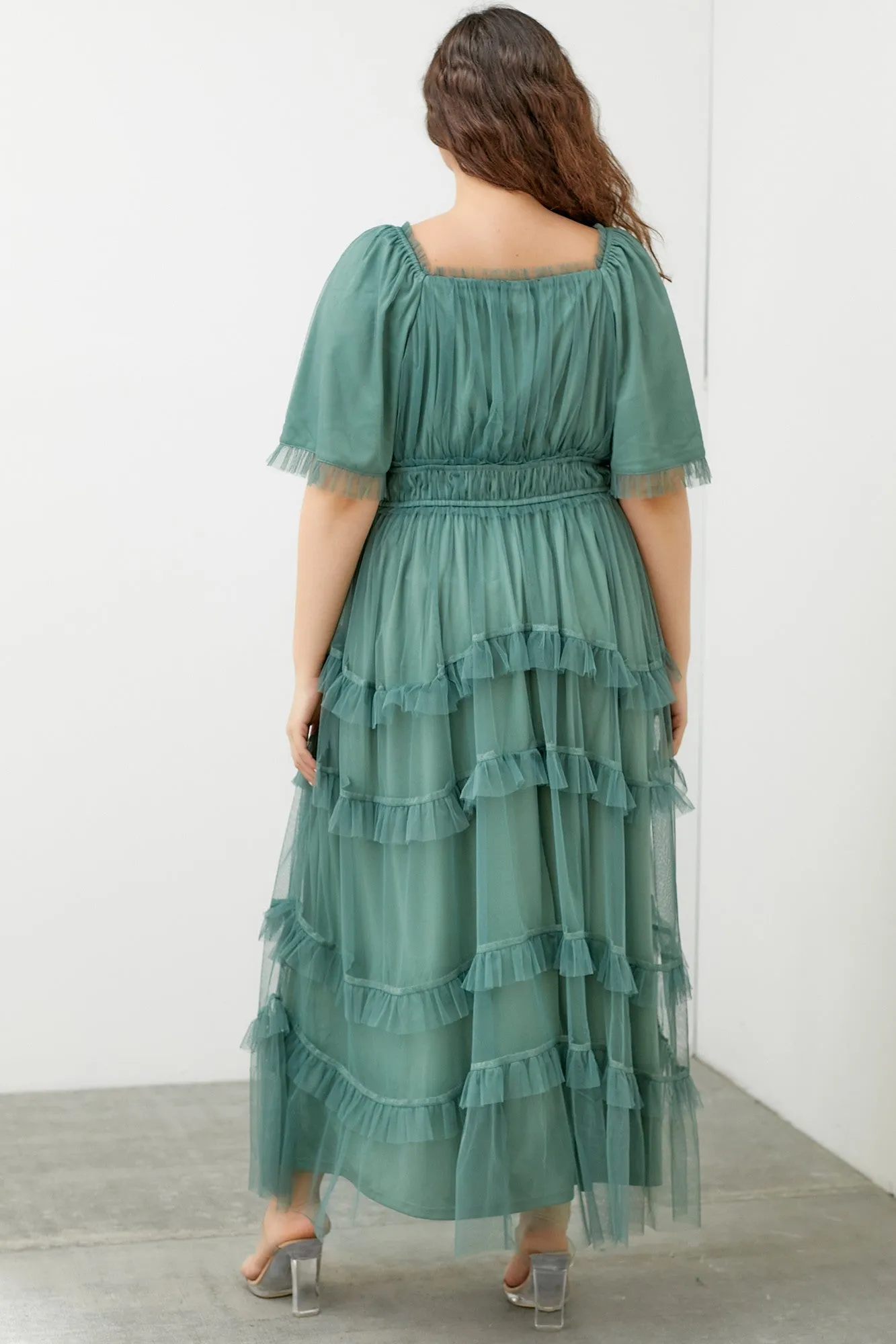 Polgram Tulle Maxi Dress in Dusty Teal