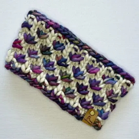 Purple and Cream Luxury Merino Wool Hand Knit Headband