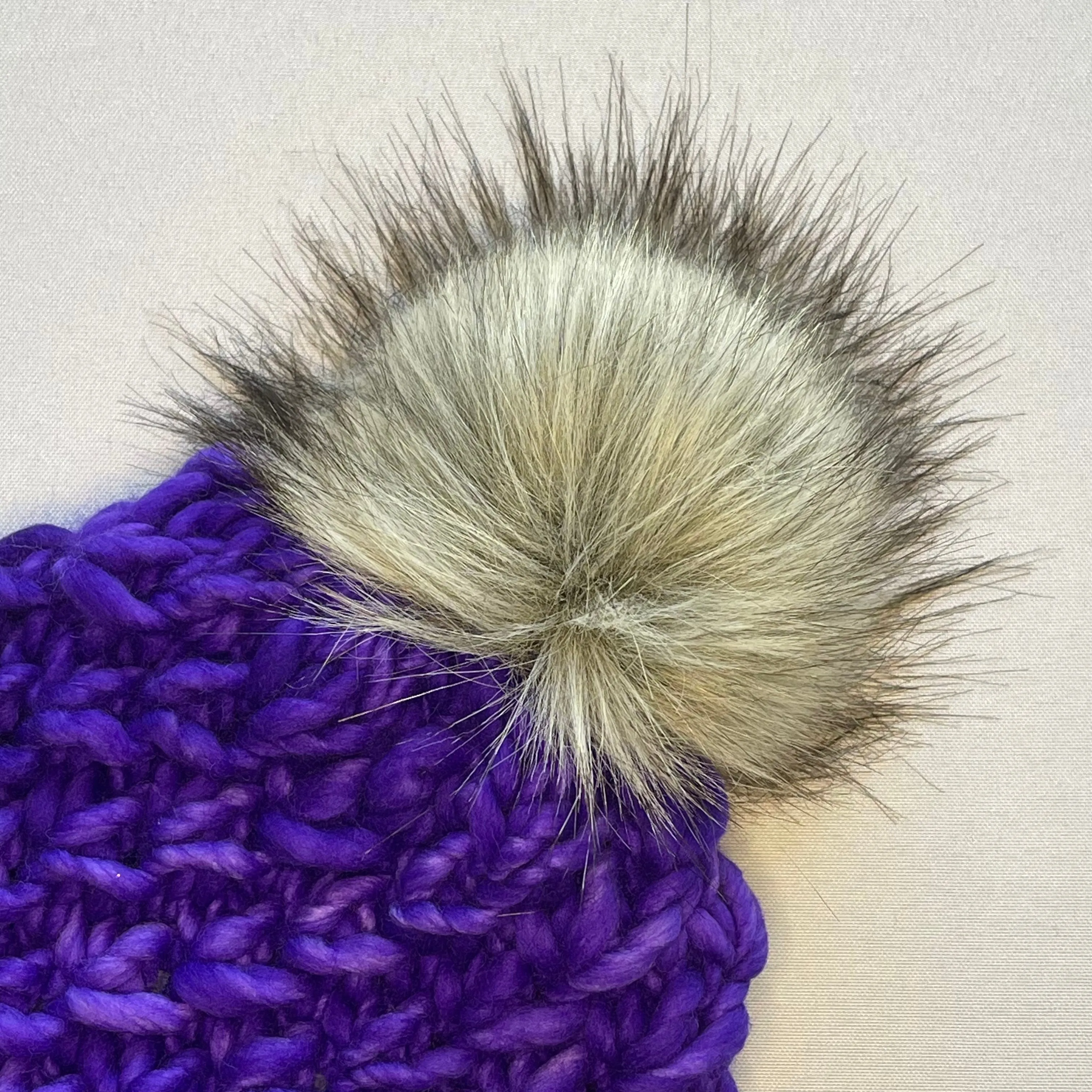 Purple Luxury Merino Wool Knit Hat with Faux Fur Pom Pom