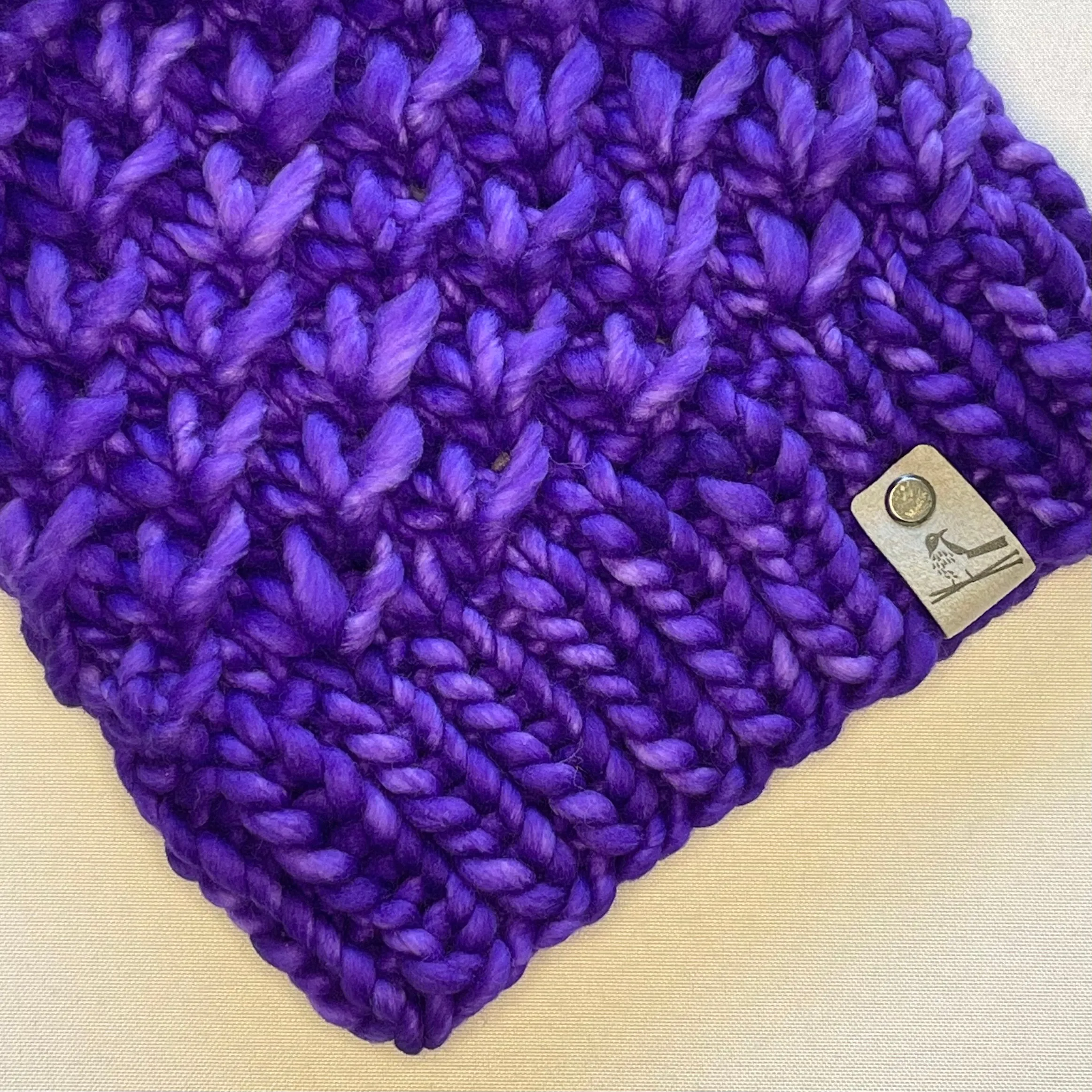 Purple Luxury Merino Wool Knit Hat with Faux Fur Pom Pom