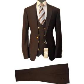 Rossi man brown men's slim fit suit double breasted vest gold buttons