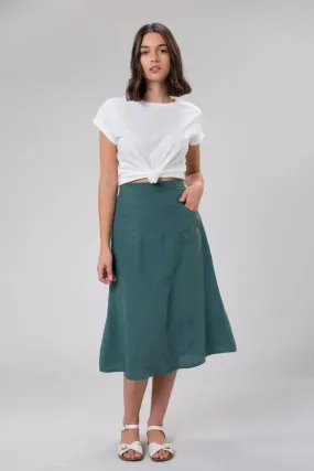 Sally Skirt In Jade Linen by Wilga Clothing