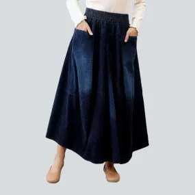 Straight pocket flare denim skirt