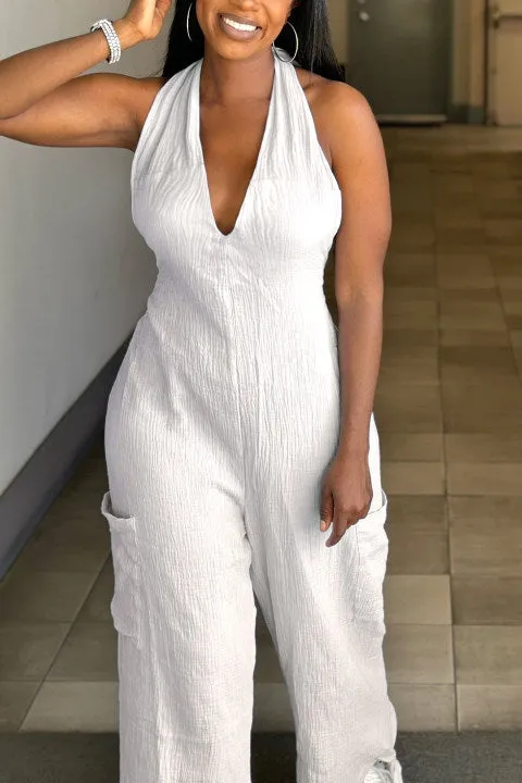 Stylish Halter Drawstring Back Jumpsuit