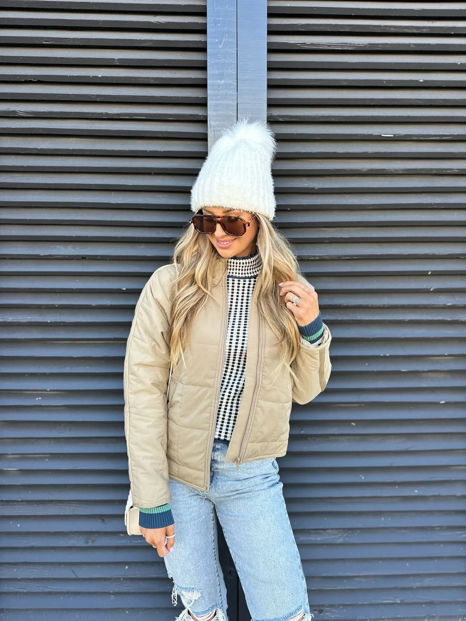 Taupe Zip Up Puffer Jacket