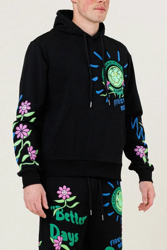 TEEK - BLACK FLOWER TERRY PULLOVER