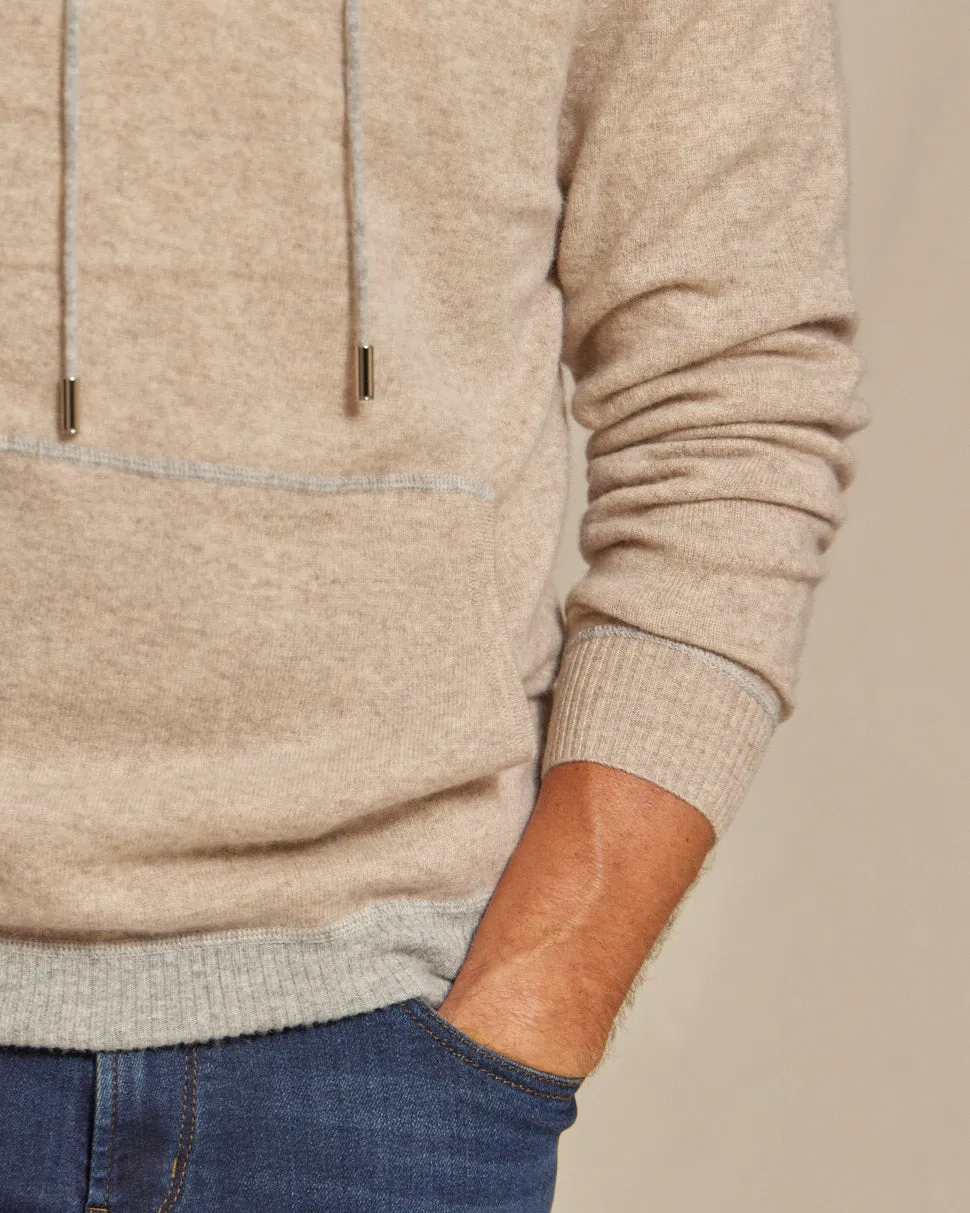 The Kinsley - Two Tone Cashmere Hoodie - Oatmeal / Grey