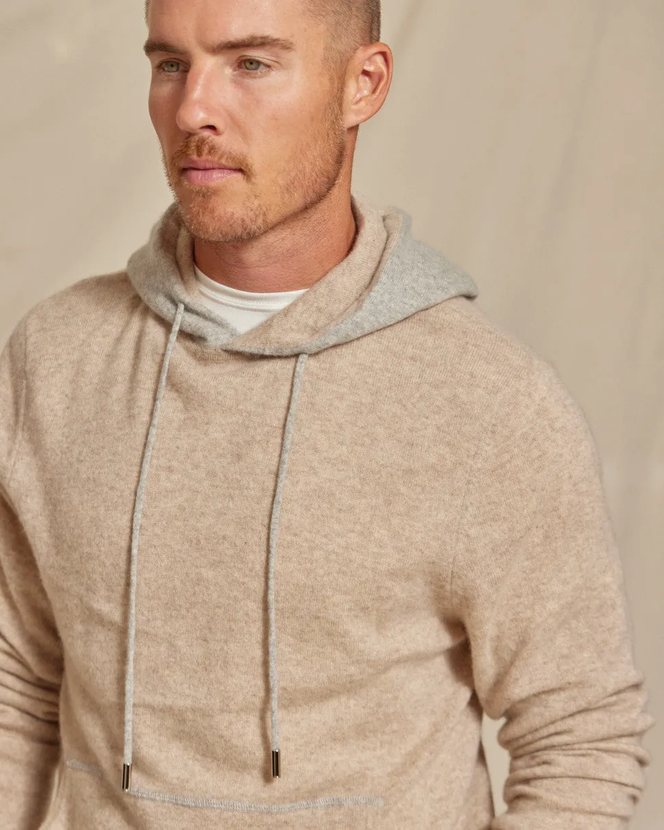 The Kinsley - Two Tone Cashmere Hoodie - Oatmeal / Grey