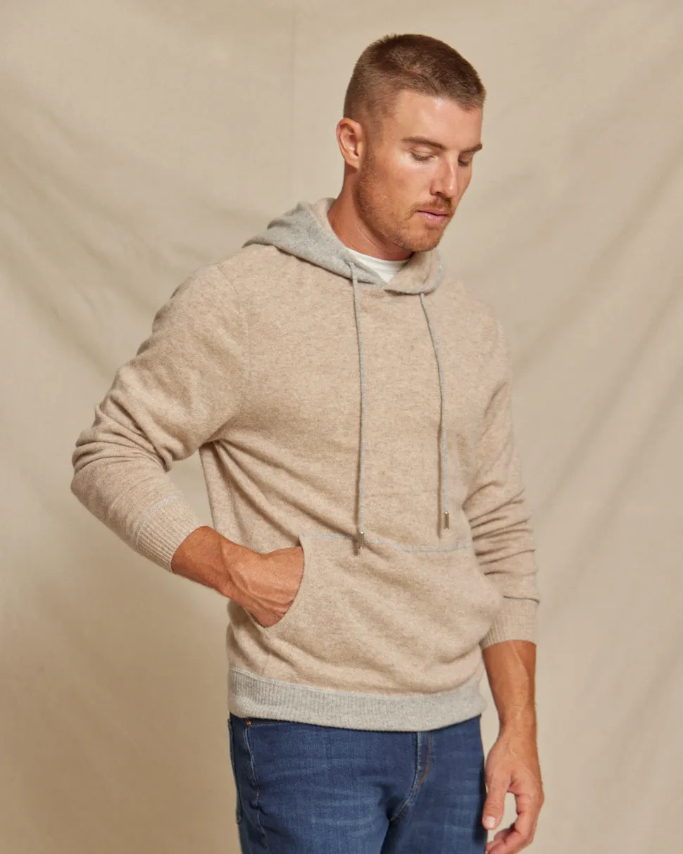 The Kinsley - Two Tone Cashmere Hoodie - Oatmeal / Grey