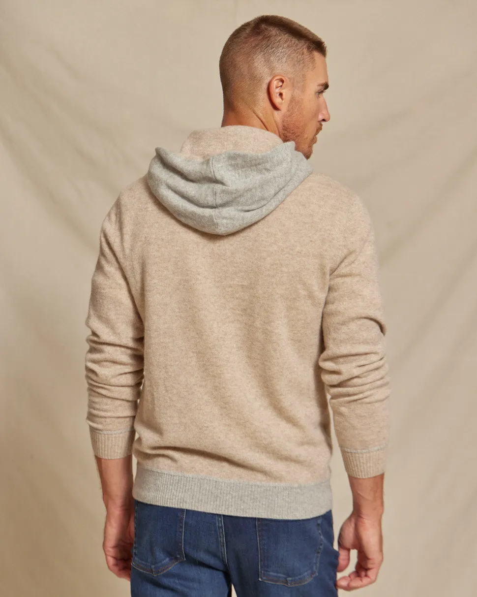 The Kinsley - Two Tone Cashmere Hoodie - Oatmeal / Grey