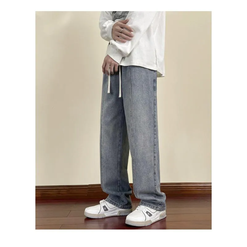 Tie-Up Elastic Waist Loose Fit Retro Jeans