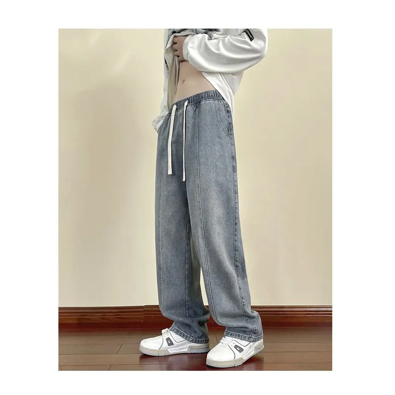 Tie-Up Elastic Waist Loose Fit Retro Jeans