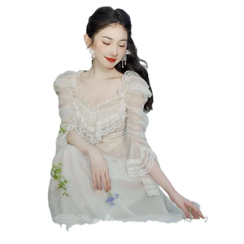 Toleet alien invasion dress to impress Princess Diary Graduation ceremony outfit 2024 Spring New Vintage Lace Cake Skirt Dress