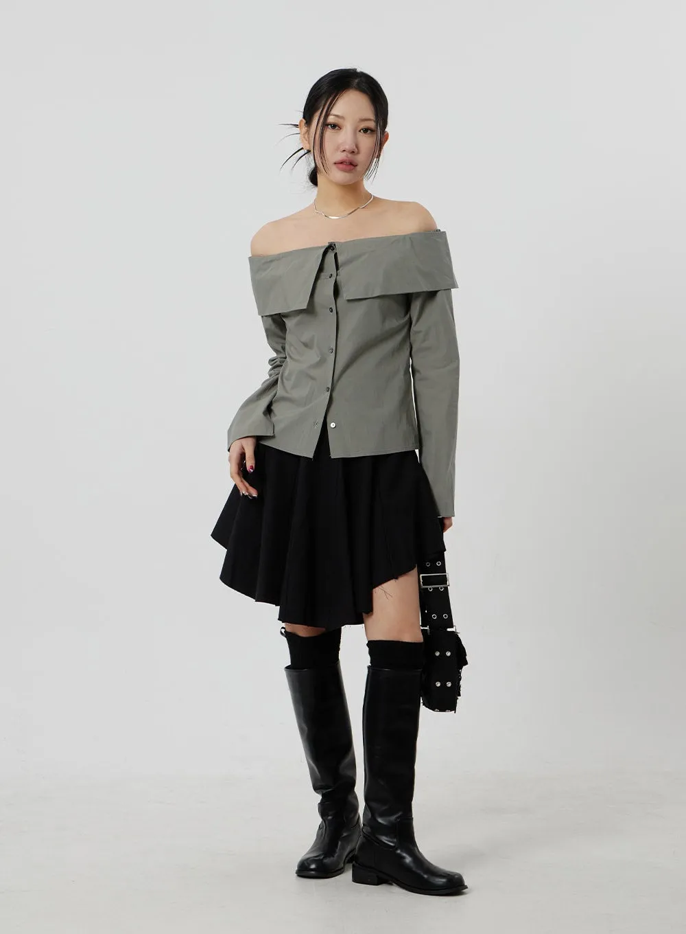 Unbalanced Pleated Mini Skirt CF302